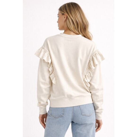 Zara Ivory Ruffle Sleeve Sweatshirt NWOT Size 13–14 Fits Women’s M - Picture 3 of 9